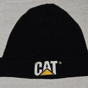 Caterpillar Black and Yellow Logo Beanie Mens Small Stretchy Not Itchy.